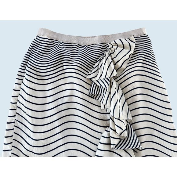 TORY BURCH Opalina Striped Ruffle Faux Wrap Riptide Skirt Sz 10 - Picture 4 of 8